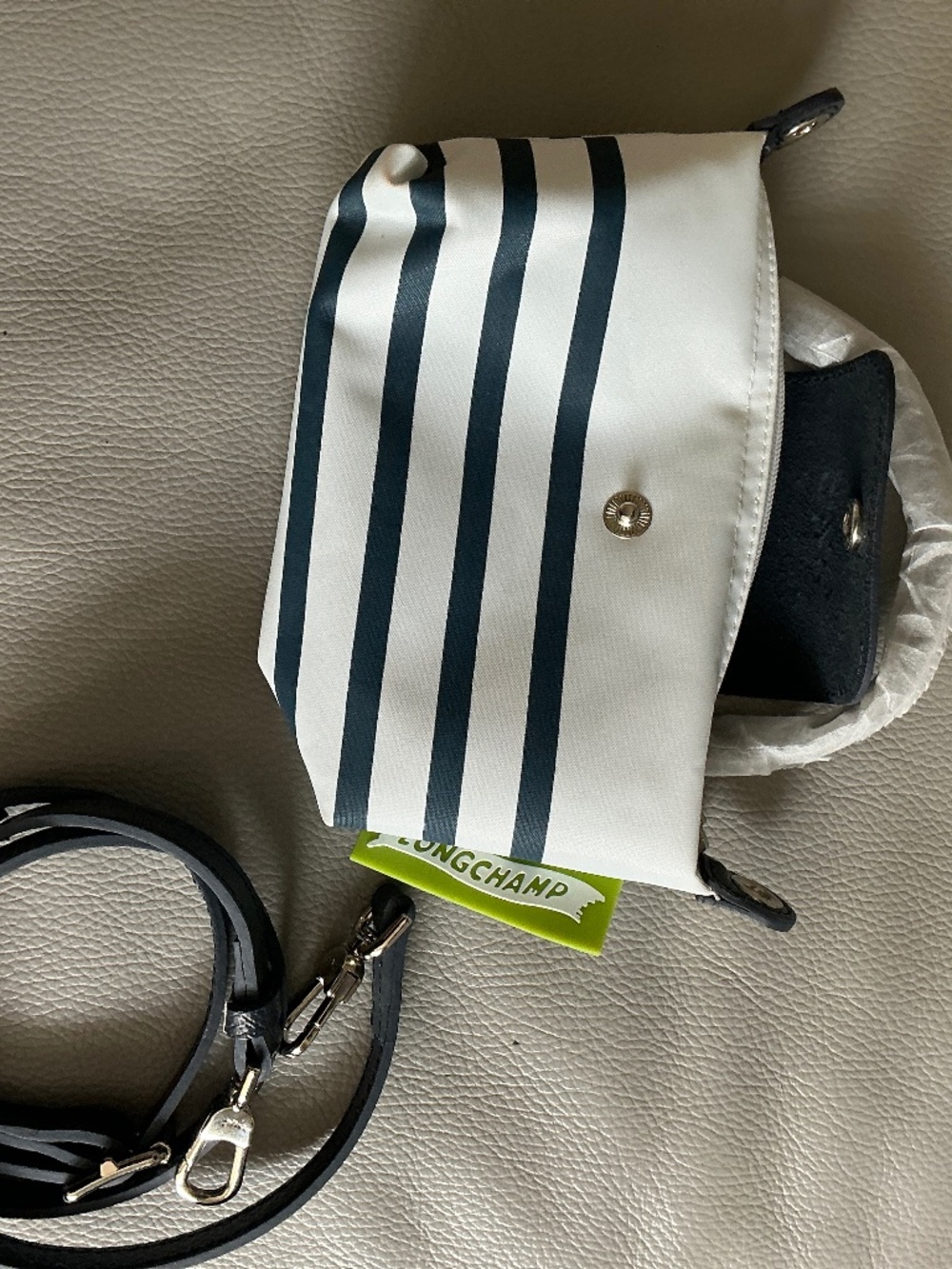 Longchamp Le Pliage XS pouch Paris white navy striped xs 6.7 x 4.3 x 2